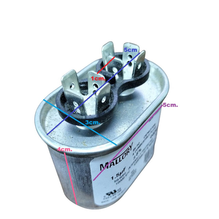 Mallory oil-filled running capacitor 440V AC with connector pins for electrical applications