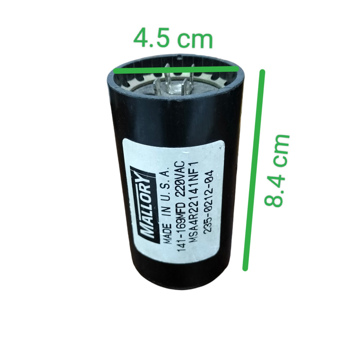 Mallory Starting capacitor 141-169uF 220V with specifications for fan parts and accessories