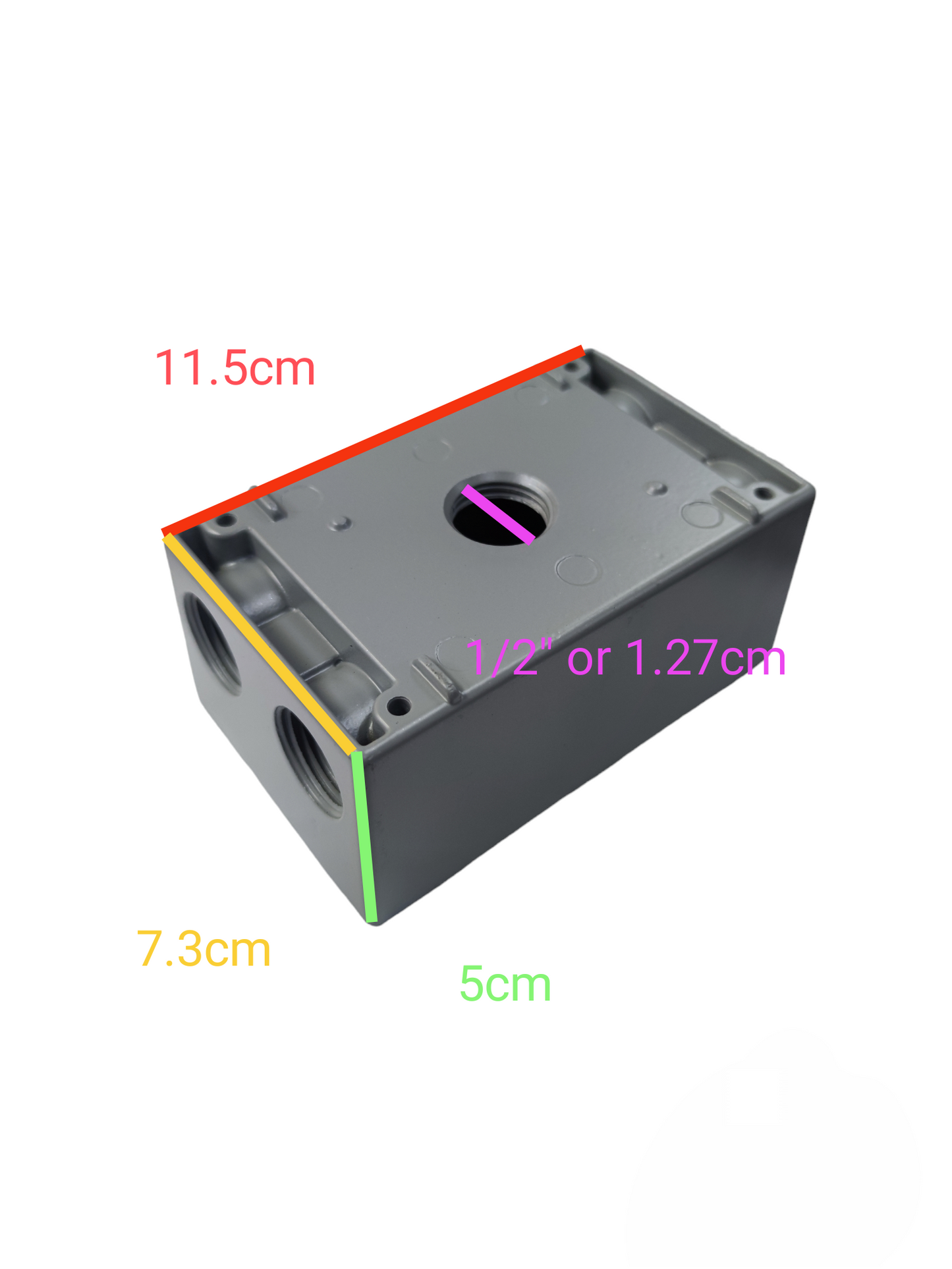 Surer Marine Utility Box 2x4 2 Hub gray electrical enclosure with dimension markings