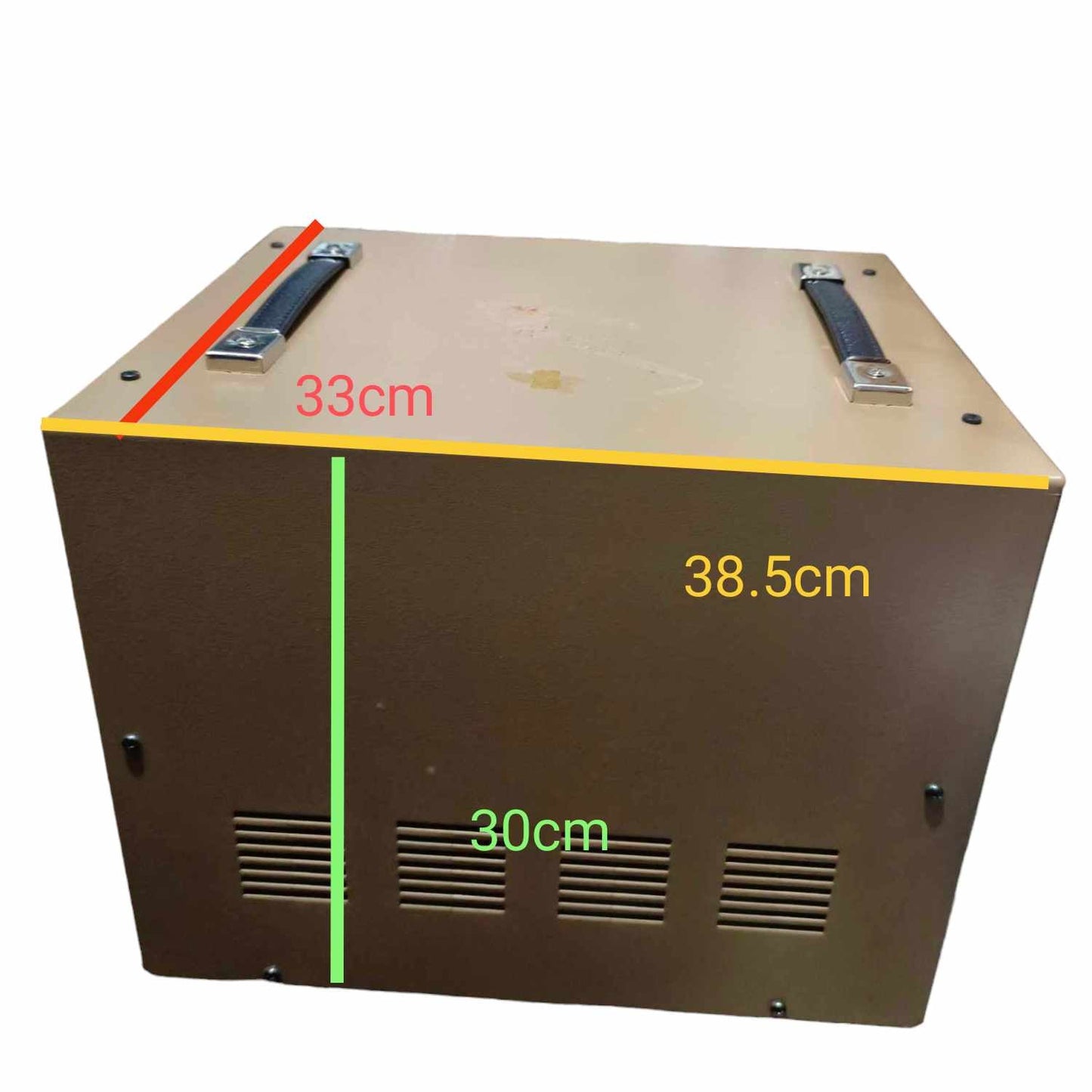 5000W AVR 220V Stavol Matsunaga door chime and bell device showing dimensions and metal handles