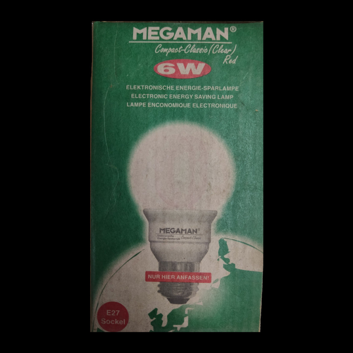 Megaman 6W Daylight CFL Round 220V E27 compact fluorescent bulb in clear design packaging