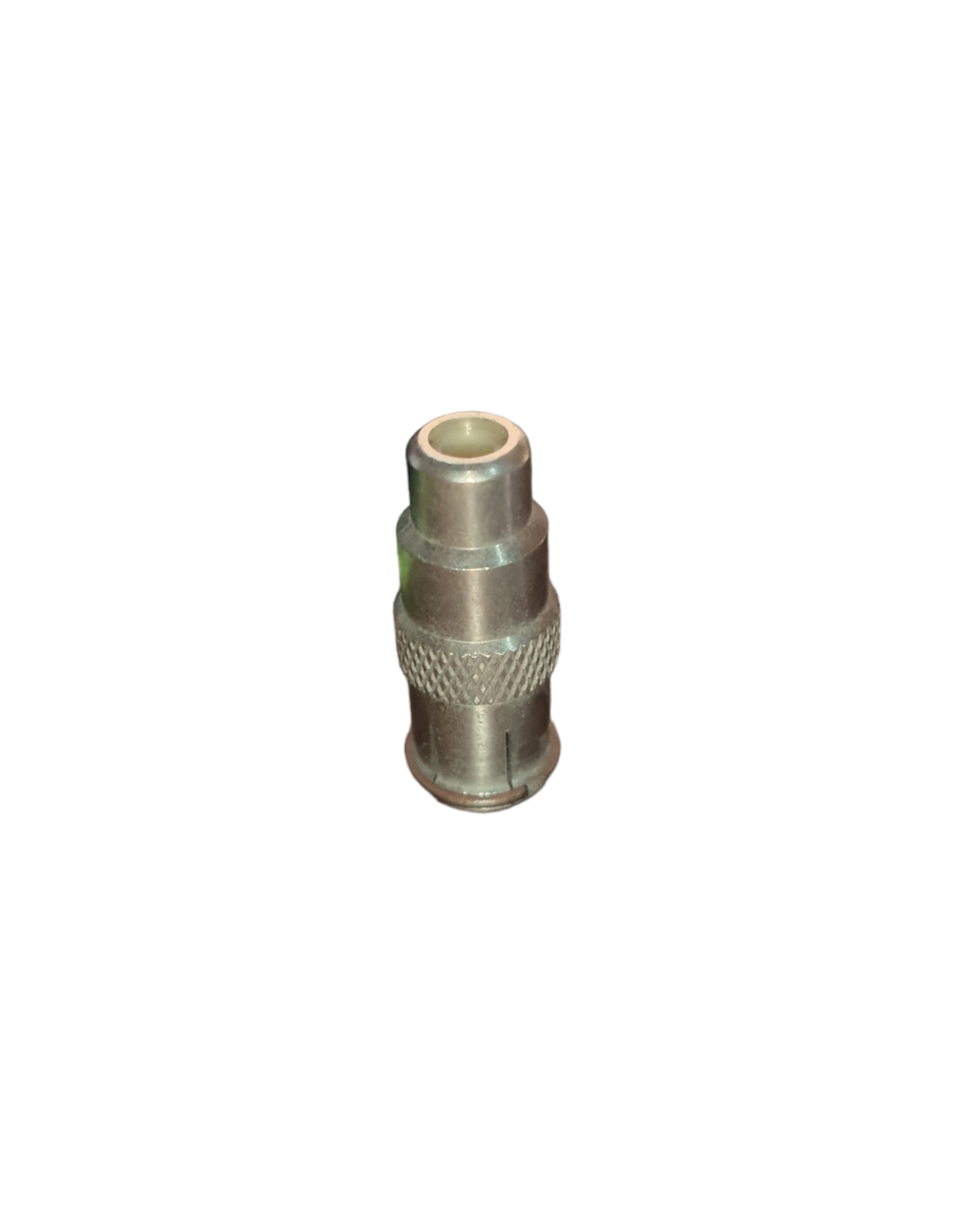 Compact PAL Jack to RCA Jack Adaptor in metal finish for portable audio connectivity