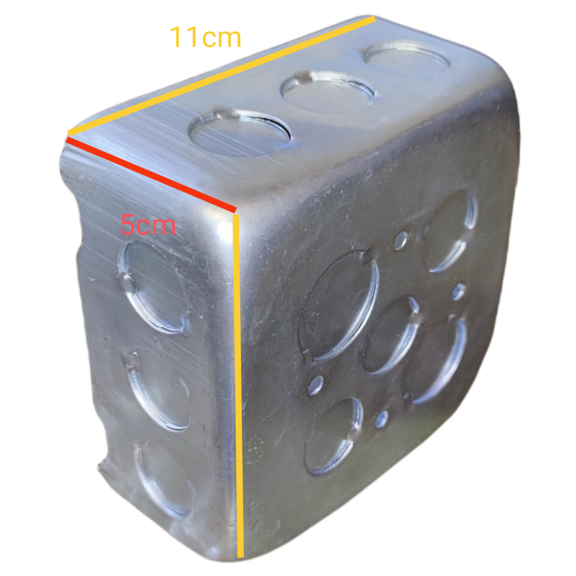 Metal Square Box 11 cm x 11 cm x 4 cm with multiple cutouts for electrical circuitry applications