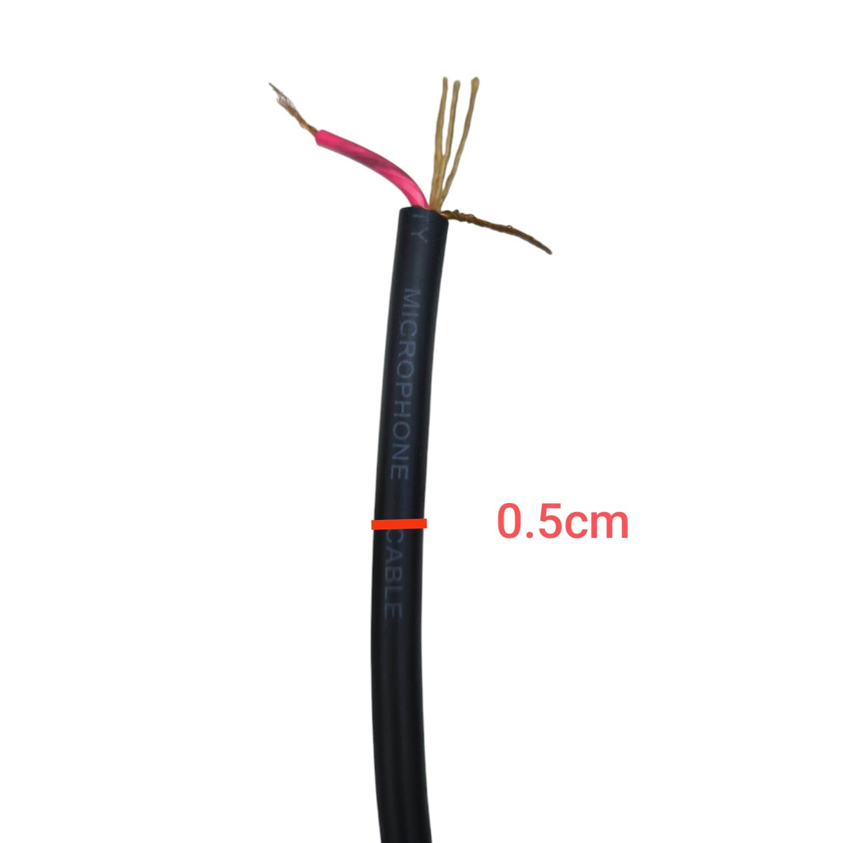 WIN microphone wire 1 roll showing black cable with exposed red and copper wires and 0.5cm thickness