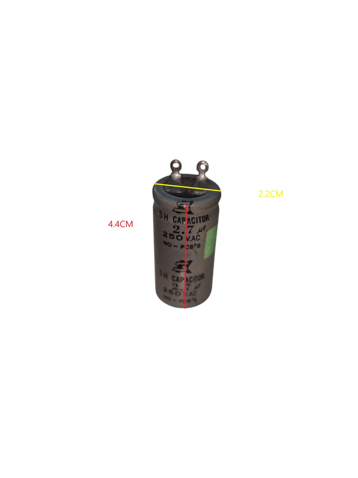 250V AC starting capacitor Motor Parts featuring compact design with clear specifications on body