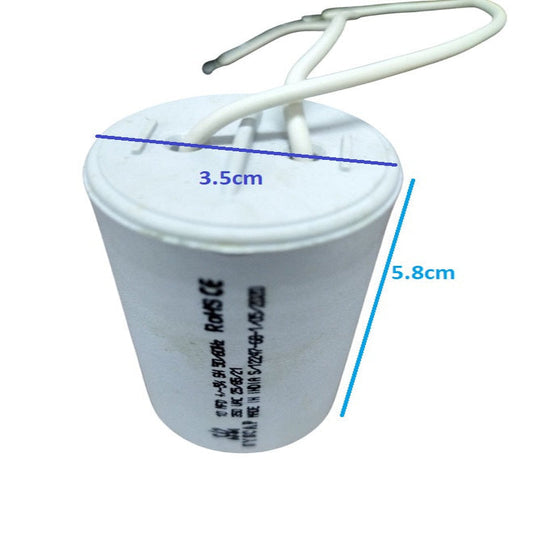 10MFD Motor Running Capacitor with white casing and electrical connections for efficient motor operation