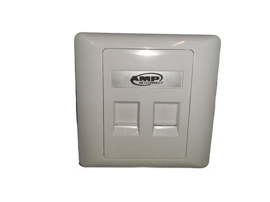 Electx Electrical Supply white CAT6 2 gang LAN outlet wall plate with two keystone ports and AMP label