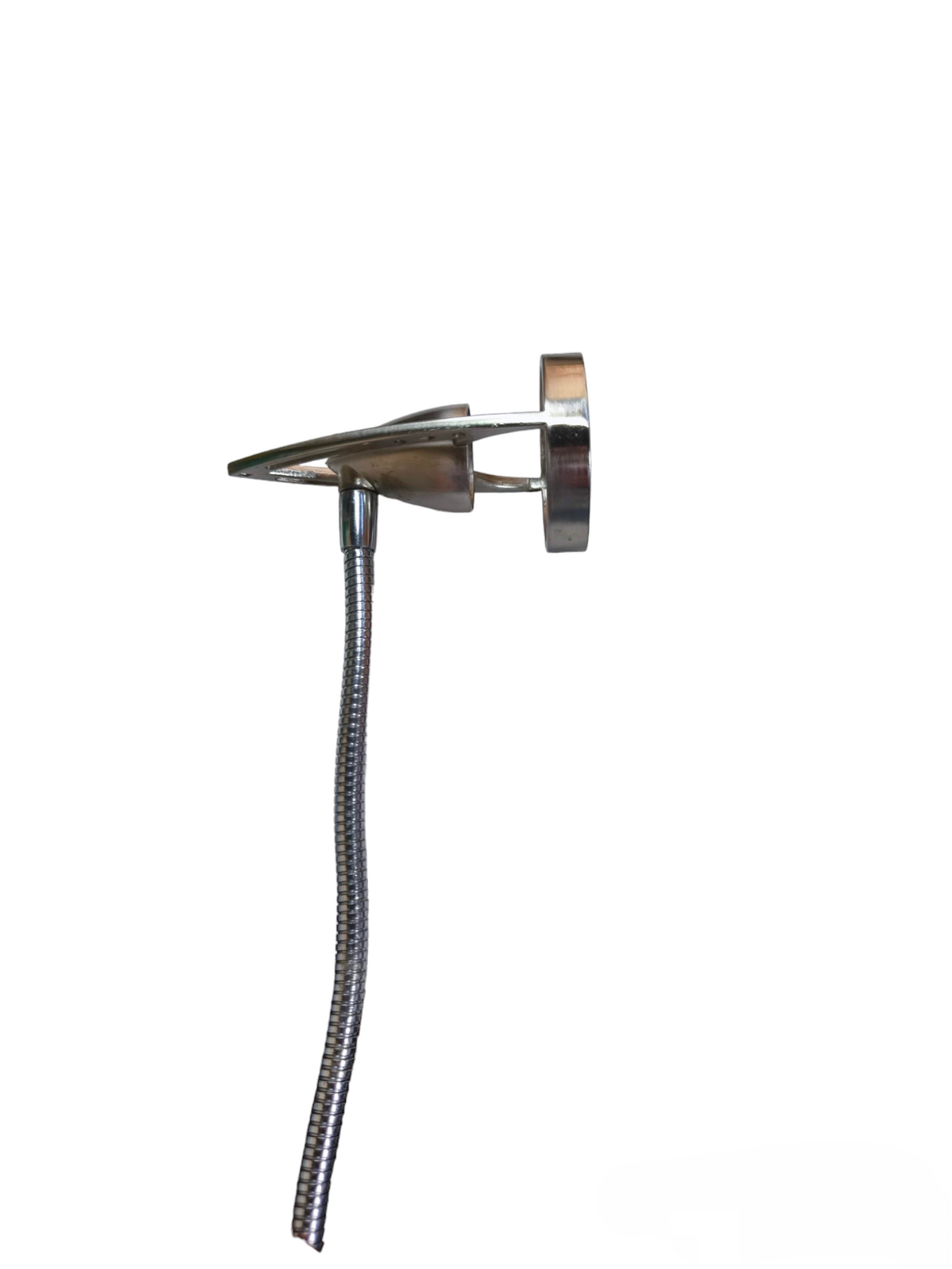 Sleek metal MR16 halogen fixture with transformer and flexible arm for precise lighting