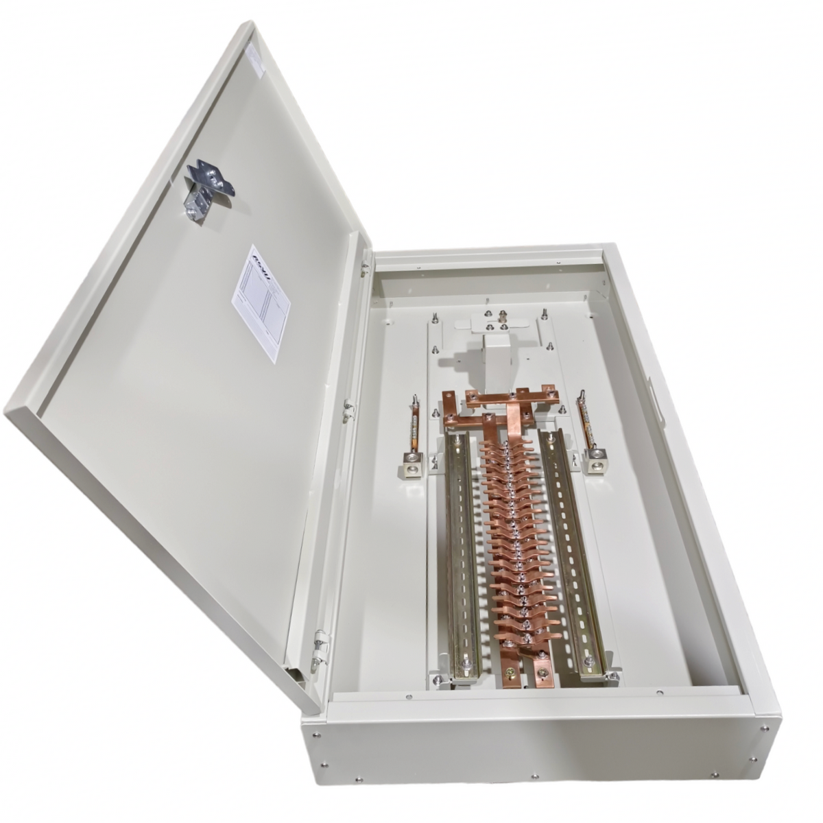 Royu MTS Main MCCB 2pole Panel Board metal enclosure with copper busbars and open door