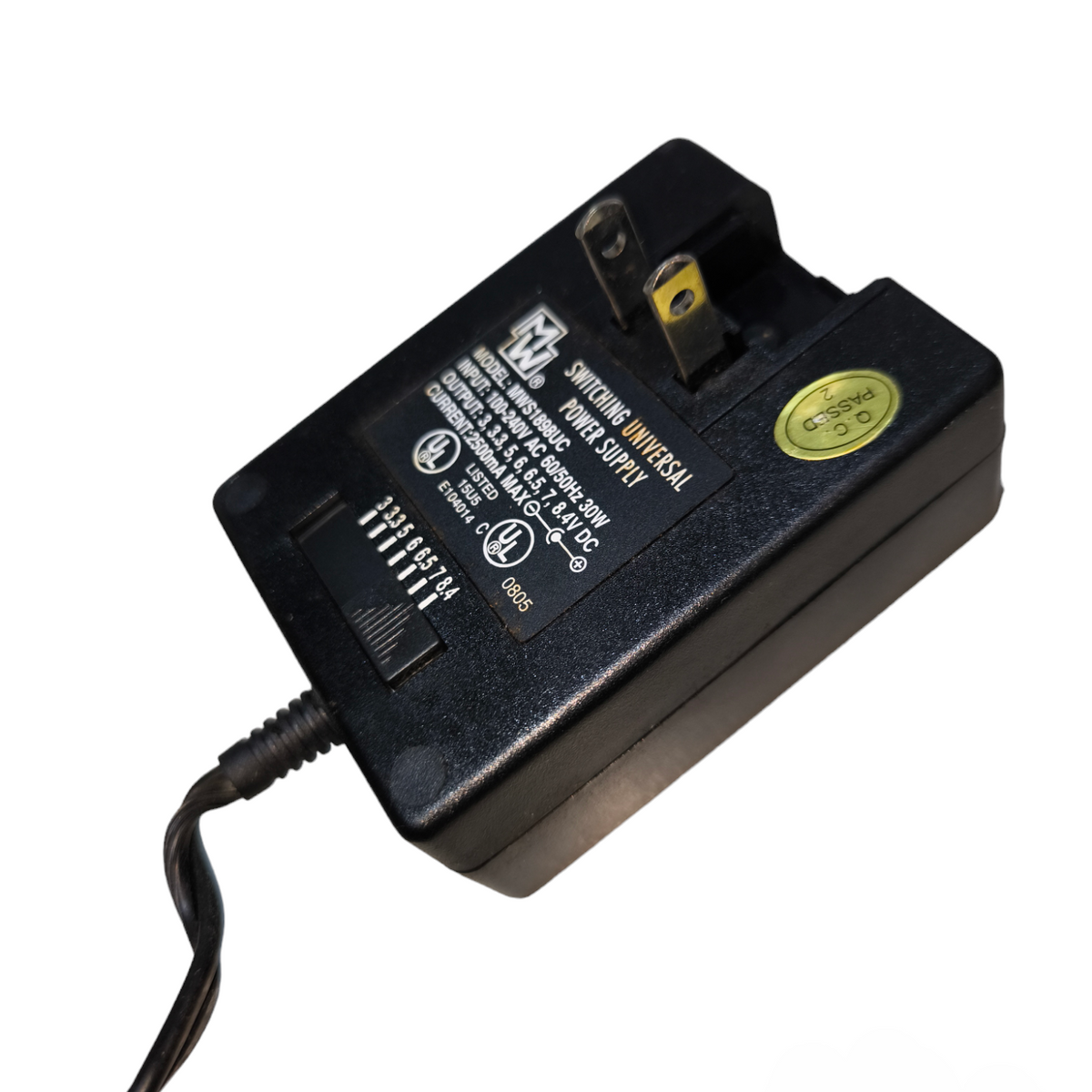 MW Switching Universal Power Supply black adapter with power plug and cord for electronic devices