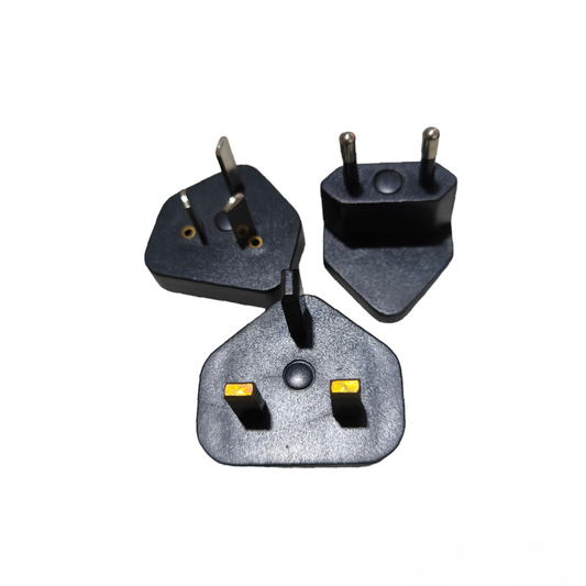 MW black switching universal power supply plugs set with different prong types for global use