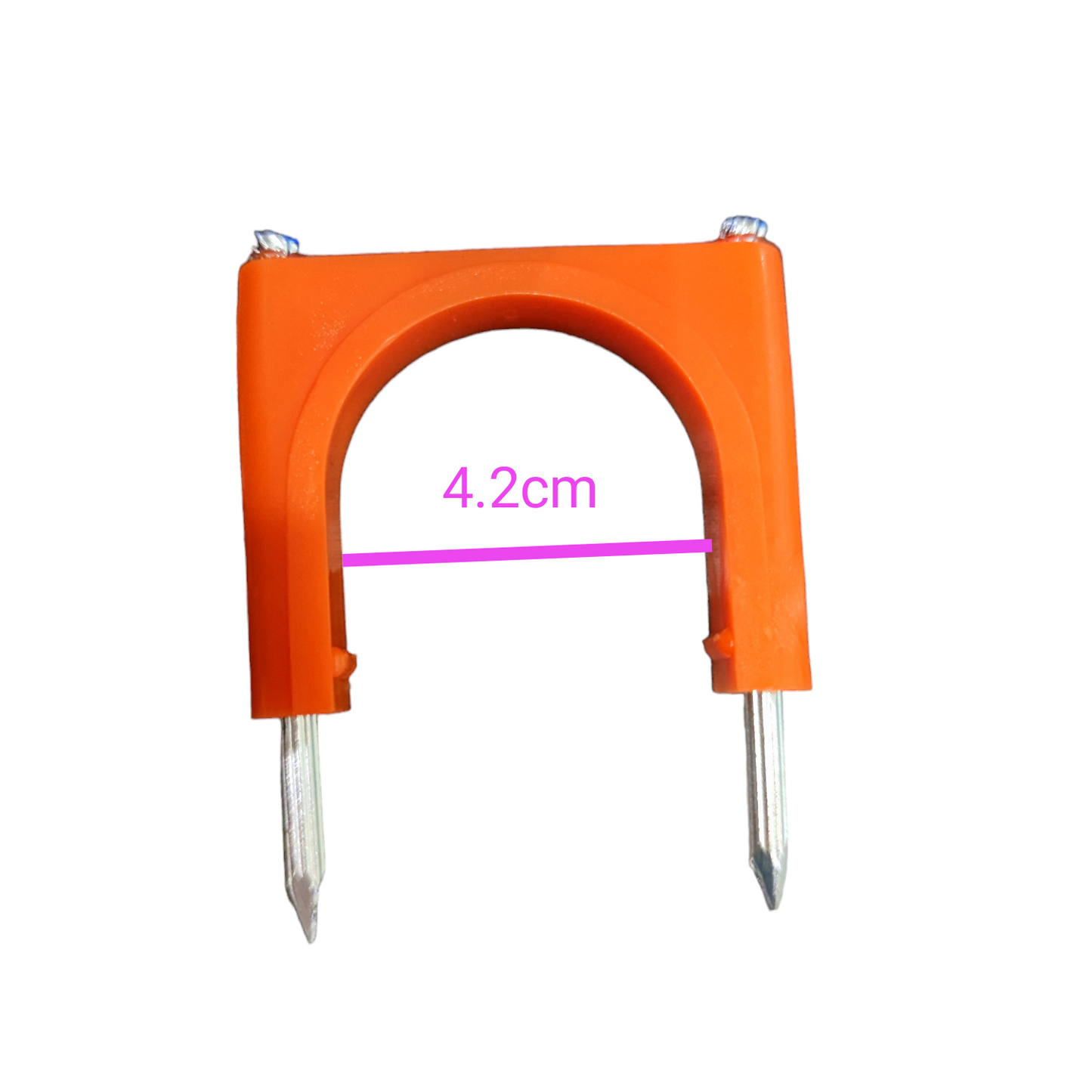 Tailee Nail Clip with 2 Concrete Nails orange plastic clip measuring 4.2 cm width