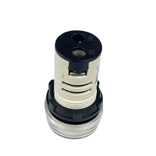 Grippes panel mount LED indicator lamp 22mm 24V White with threaded white housing and clear lens