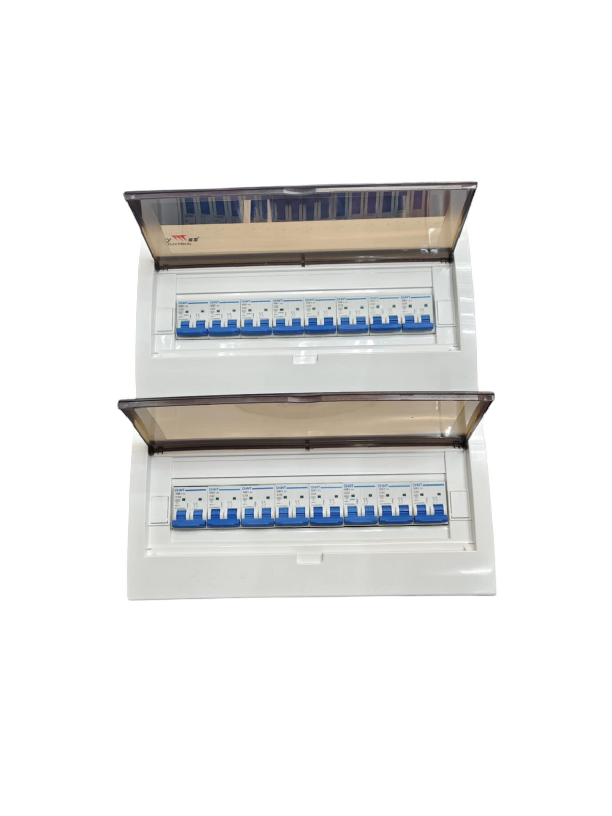 Chint NB1 Breakers Panel Board 50A 2 Pole Main with multiple circuit breakers in white casing
