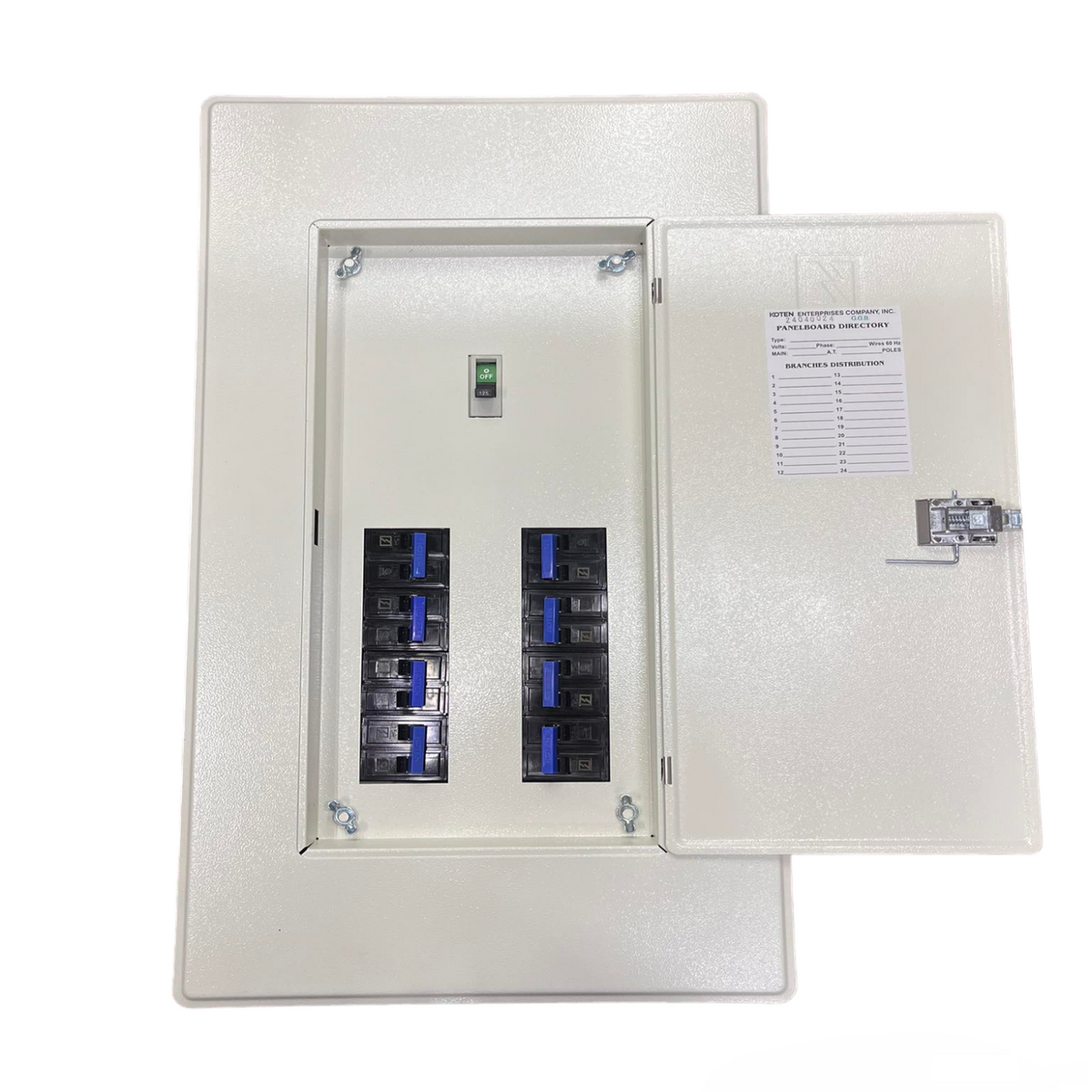 Koten 8 Branches 2P 225A Main Panel Board metal enclosure with open door showing eight breakers