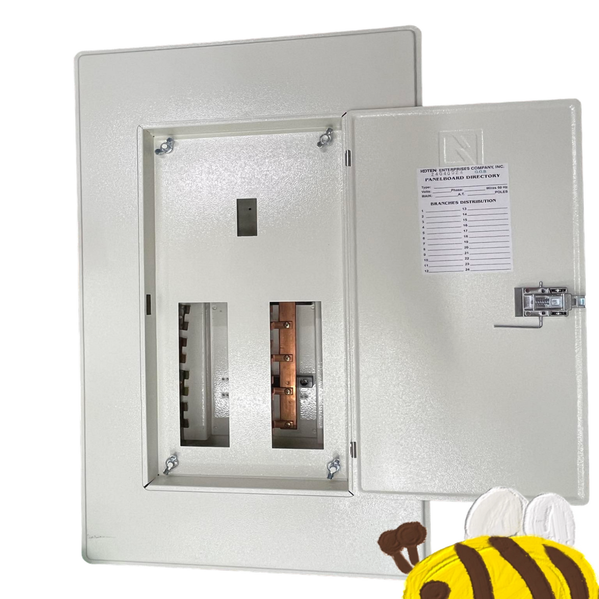 Koten 8 Branches 2P 225A Main Panel Board metal electrical distribution box with open door showing bus bars