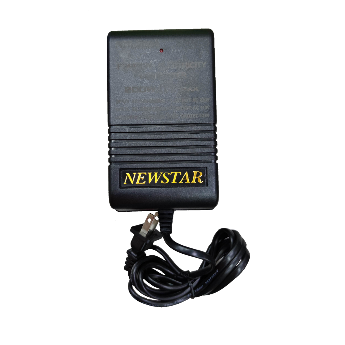 Newstar Step Down Transformer 200W NF-200A black power adapter with attached plug and cord
