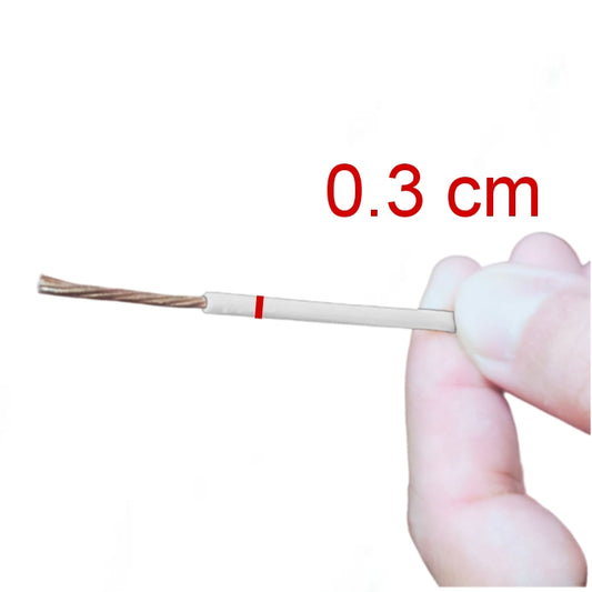 Omega THWN AWG 14 Stranded White electrical wire held between fingers showing copper strands