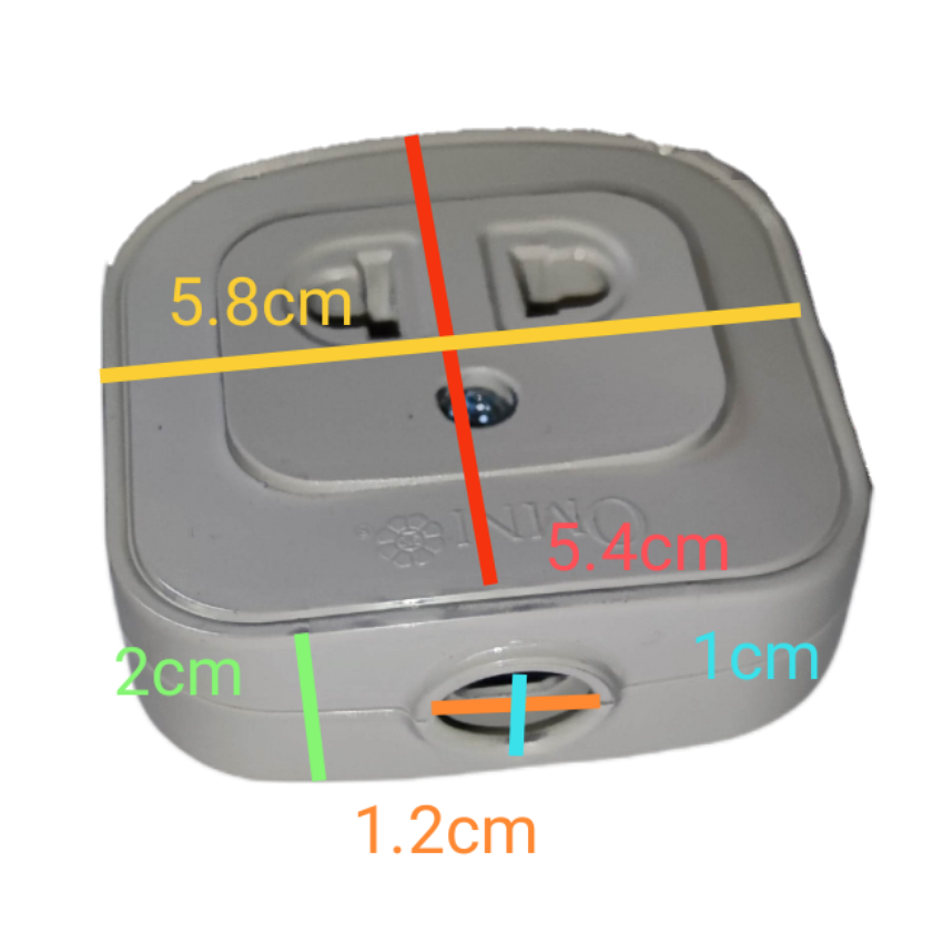 Omni 10A 250V single surface outlet with measurements for easy installation and compatibility