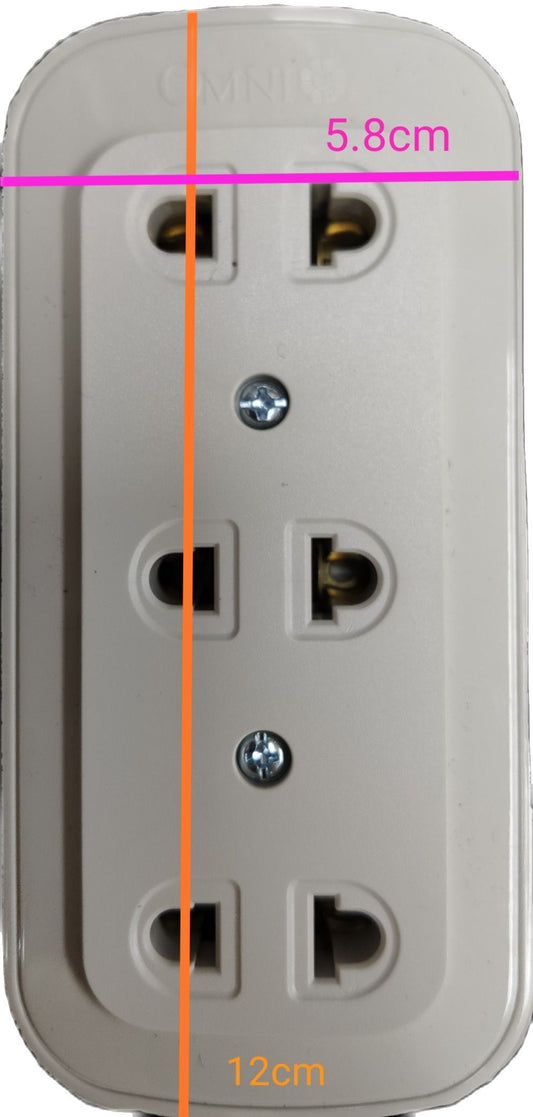 Omni 3 gang extension outlet with three power sockets in a white rectangular design