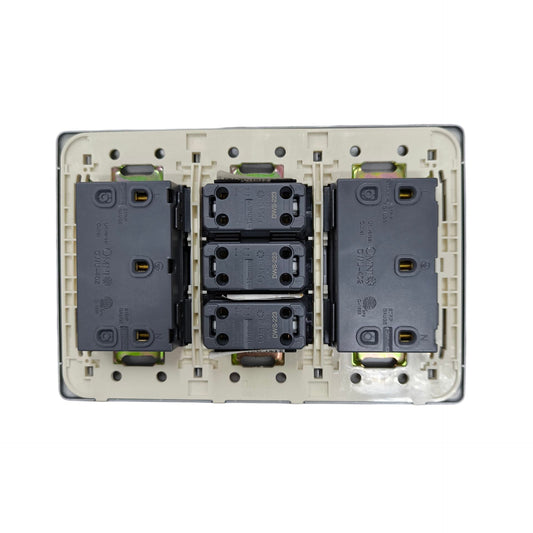Omni 3 gang switch with 4 gang universal outlet for convenient power access in homes and offices