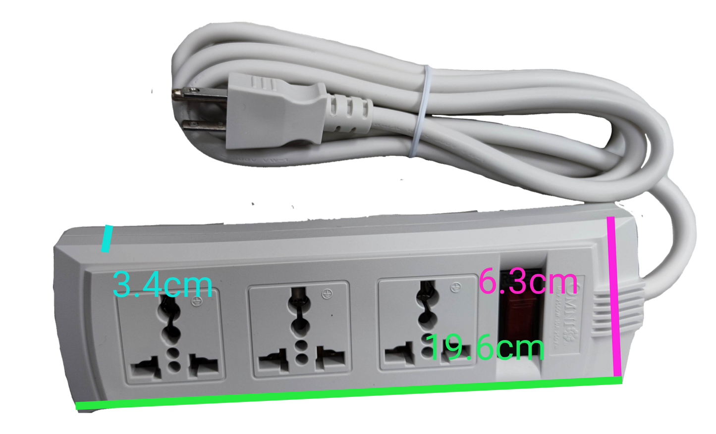 Omni 3 gang universal power strip 6 feet with three universal sockets and white cable