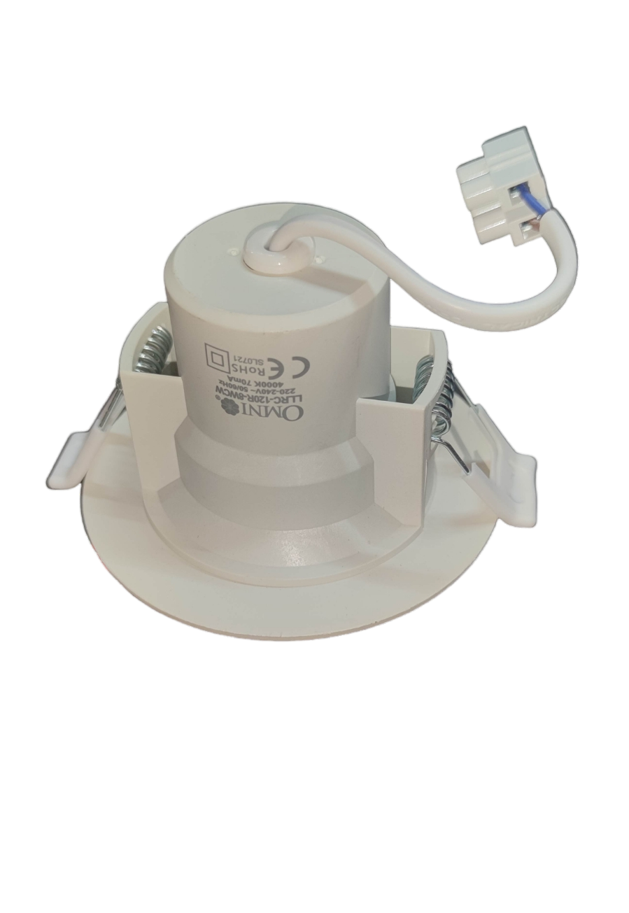 Omni 8W LED Down Light 4000K white ceiling light fixture with spring clips and connector cable