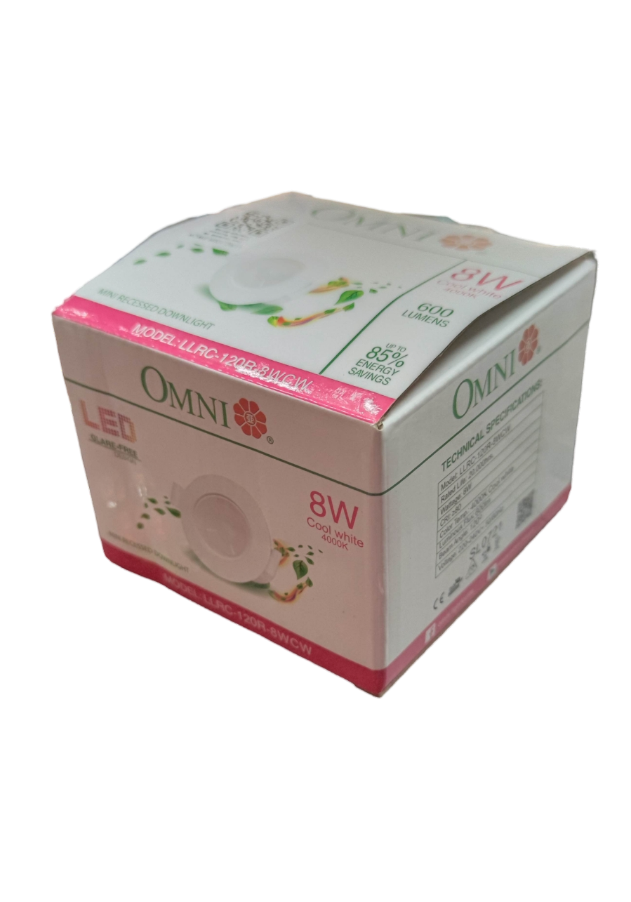 Omni 8W LED Down Light 4000K ceiling light box packaging with energy-saving features