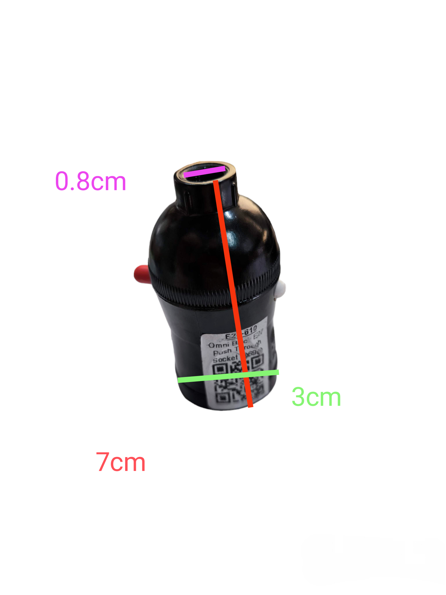 Omni E27 Socket with Push Thru Switch black lighting installation accessory with dimensions