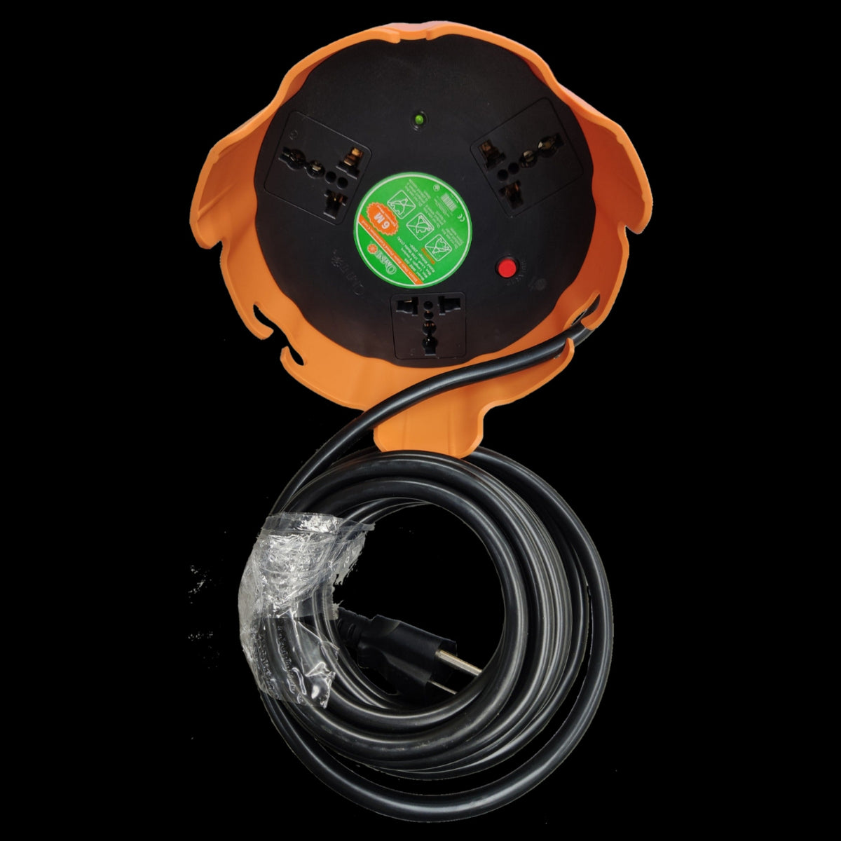 Omni heavy duty rain-proof extension cord with multiple outlets and long black power cable