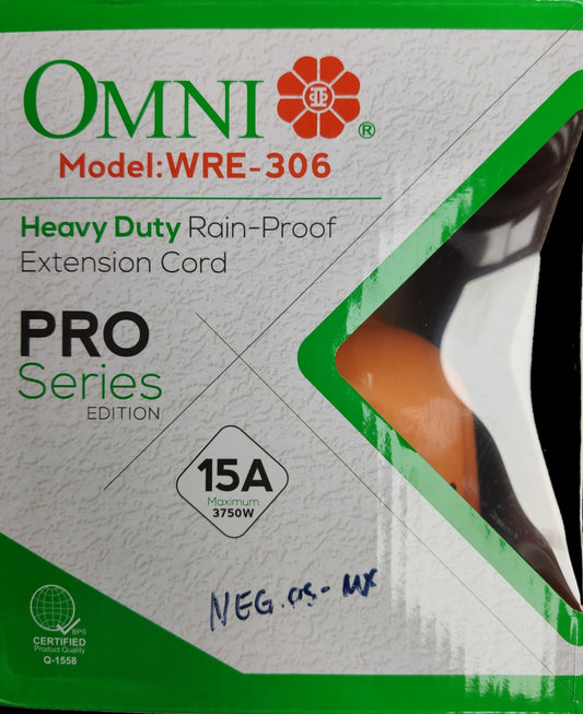 Omni heavy duty rain-proof extension cord WRE-306 model from Pro Series edition with 15A max power