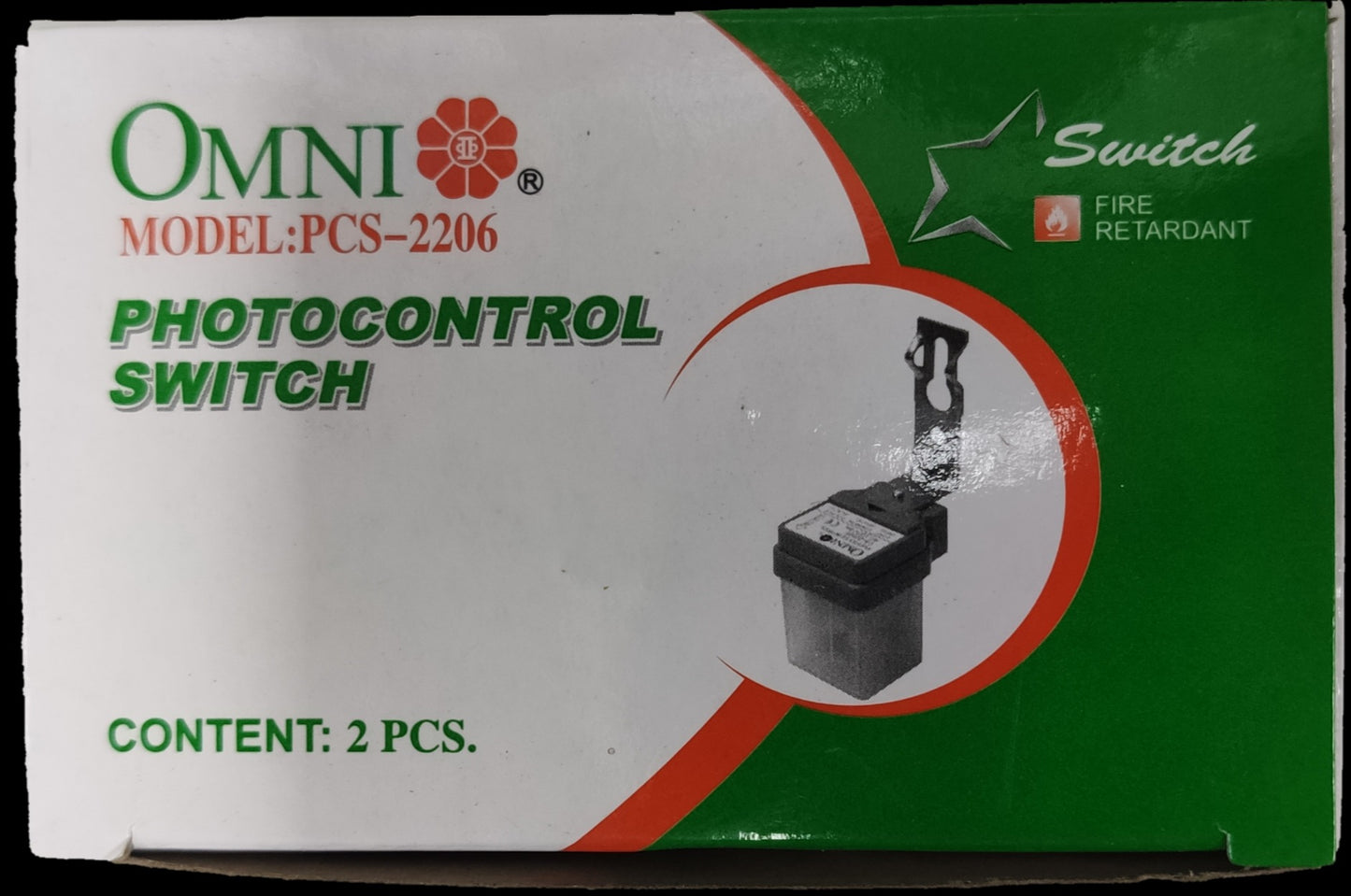 Omni photocontrol switch model PCS-2206 Light Sensor 220V 6A fire retardant pack of two