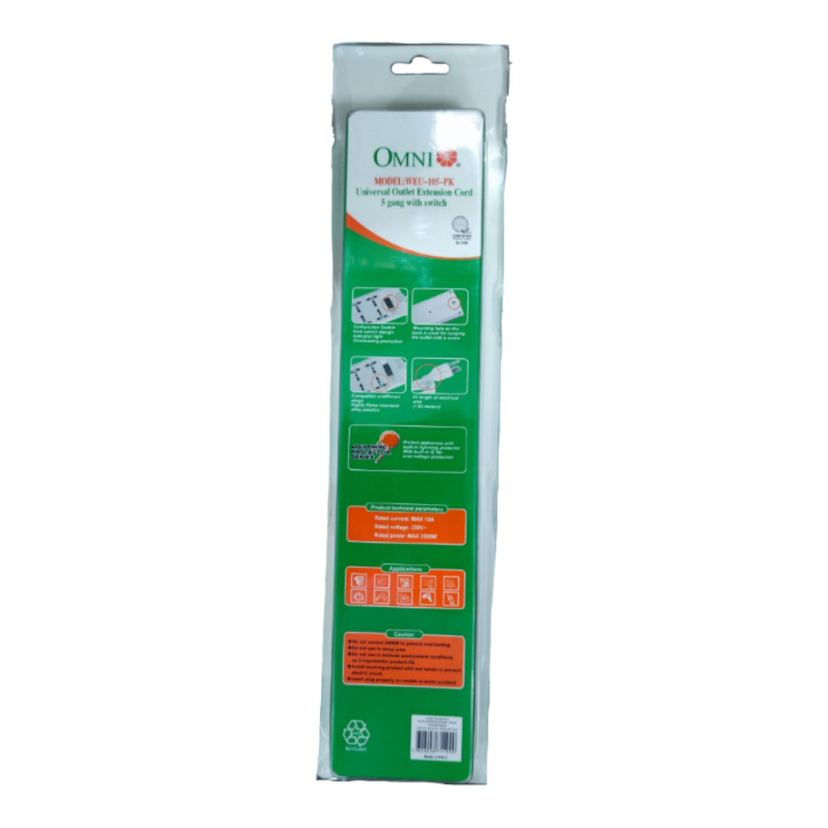 Omni 5 Gang Universal Extension Cord with Switch 10A 250V WEU-105-PK