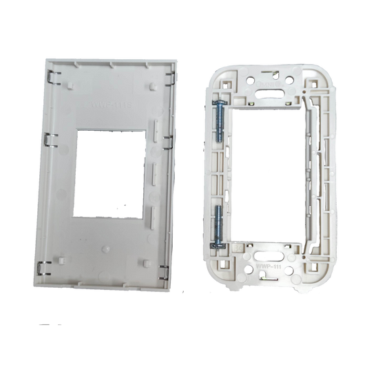 White Omni WWP-111S device cover for power points and switches showing front and back sides