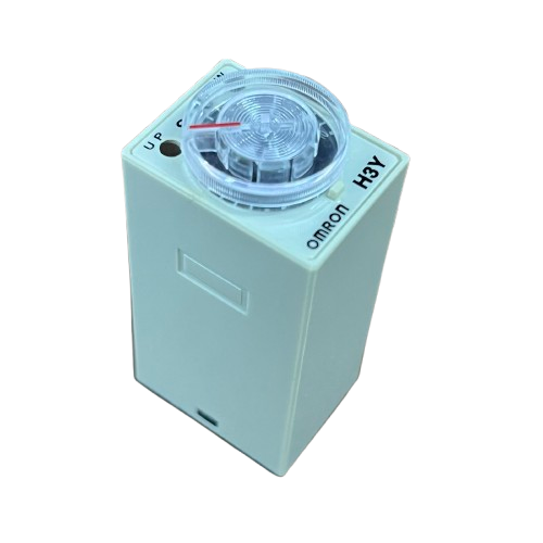 Omron H3Y relay timer with clear dial and red pointer Timer Relay 10 seconds 8 pins 110V compact white case