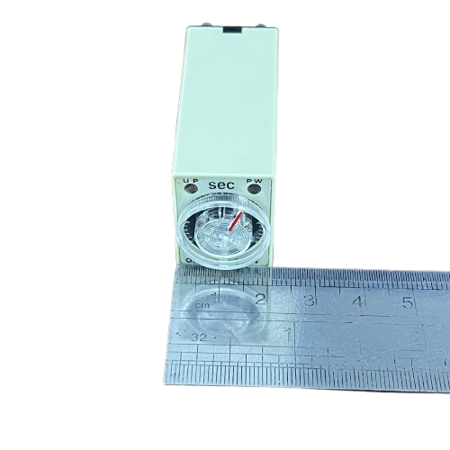 OMRON relay timer with clear seconds dial and red pointer next to ruler for scale Timer Relay 30 seconds 8 pins 110V