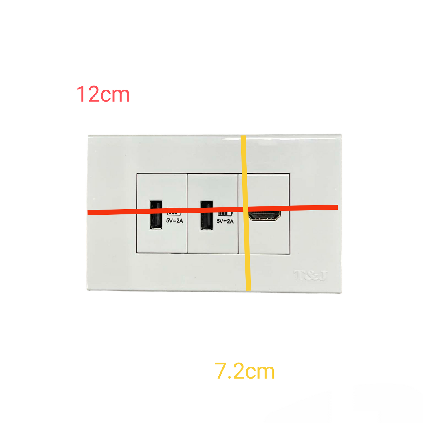 T&J power point wall plate with 2 x USB-A Outlet and 1 HDMI Outlet in white finish