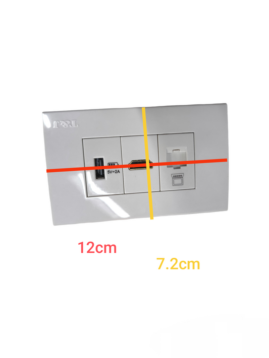T&J 3 Gang Multi Purpose Outlet with USB port and switch in white rectangular design