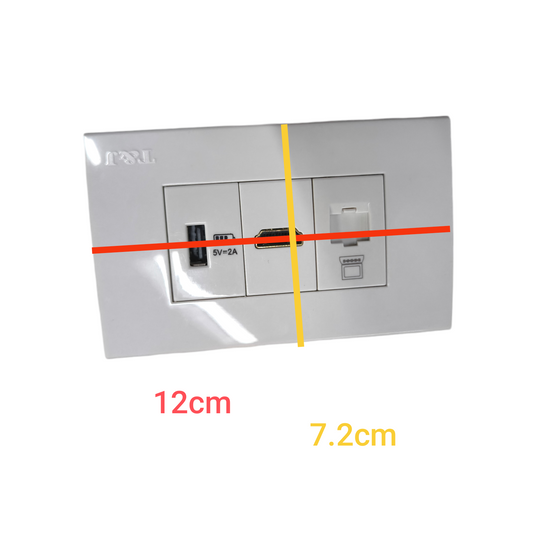 T&J 3 Gang Multi Purpose Outlet with USB port and switch in white rectangular design