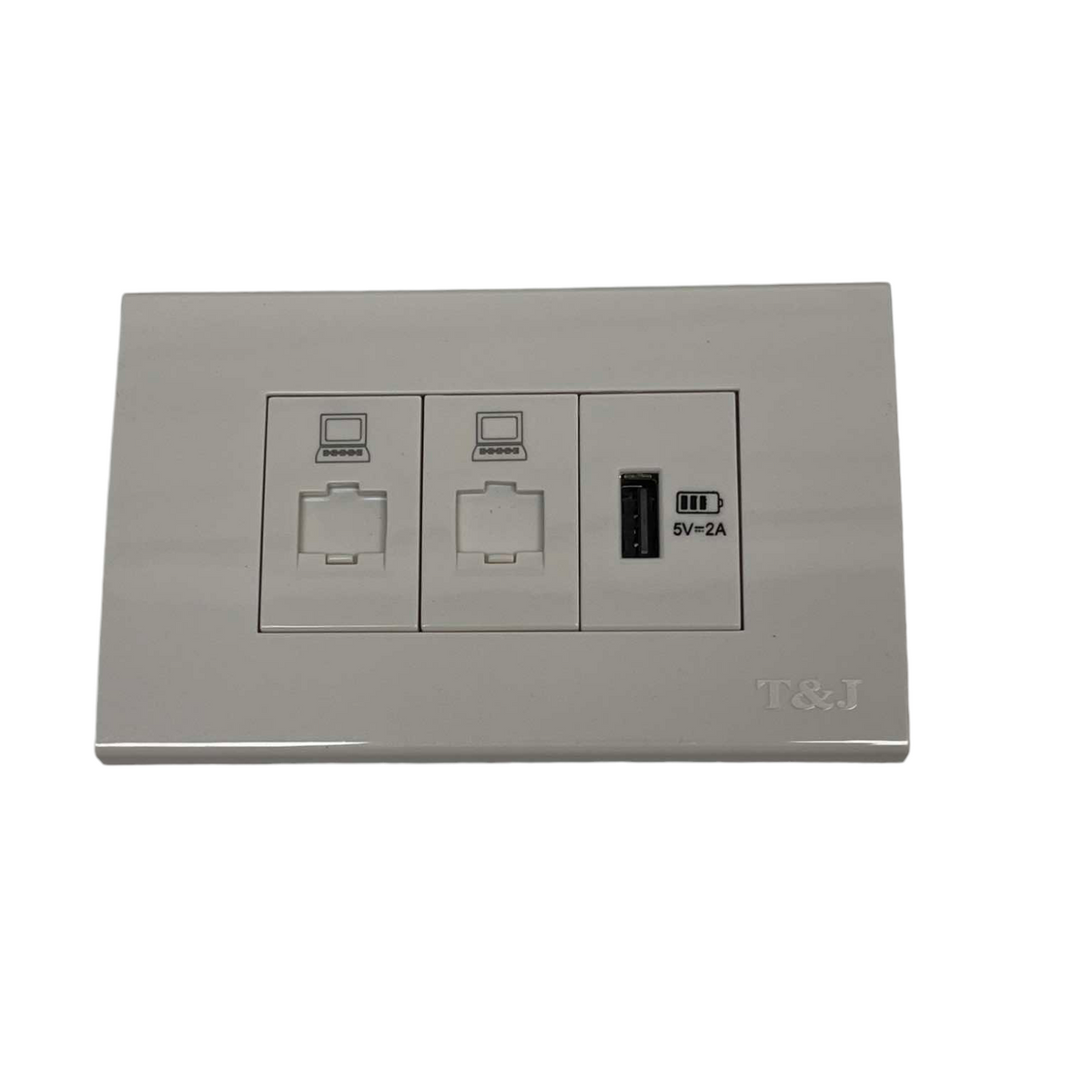 Stainless wall plate 3 Gang Outlet 2pcs Cat6 and USB-A with two Cat6 ports and USB-A charging port