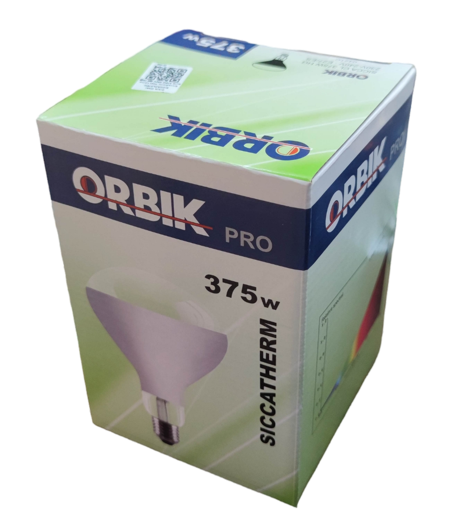 Electx Electrical Supply 375W infrared heat lamp incandescent bulb in Orbik Pro packaging