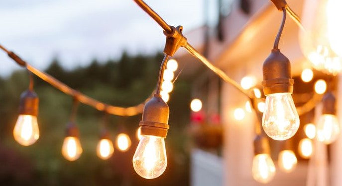 Orbik outdoor LED string lights E27 1W WW with warm glow, perfect for festive occasions