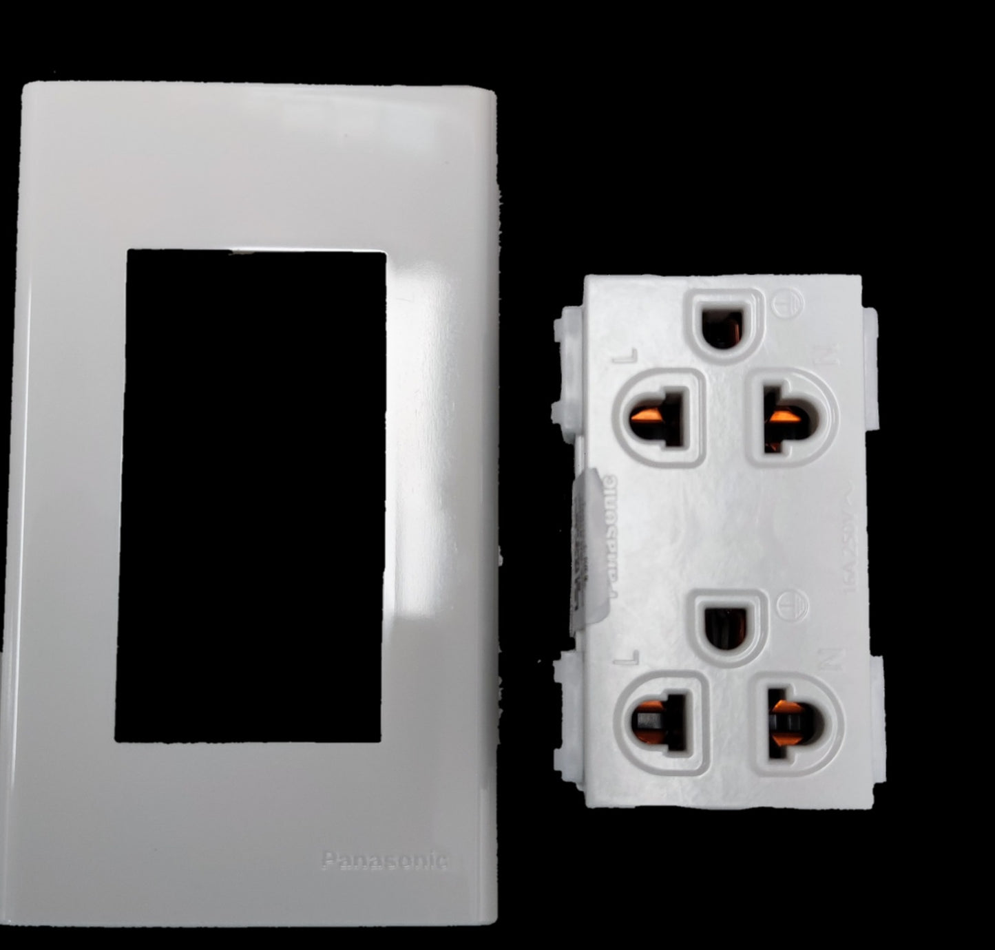 Panasonic 16A 250V universal electrical outlet plate with a sleek white design for versatile use