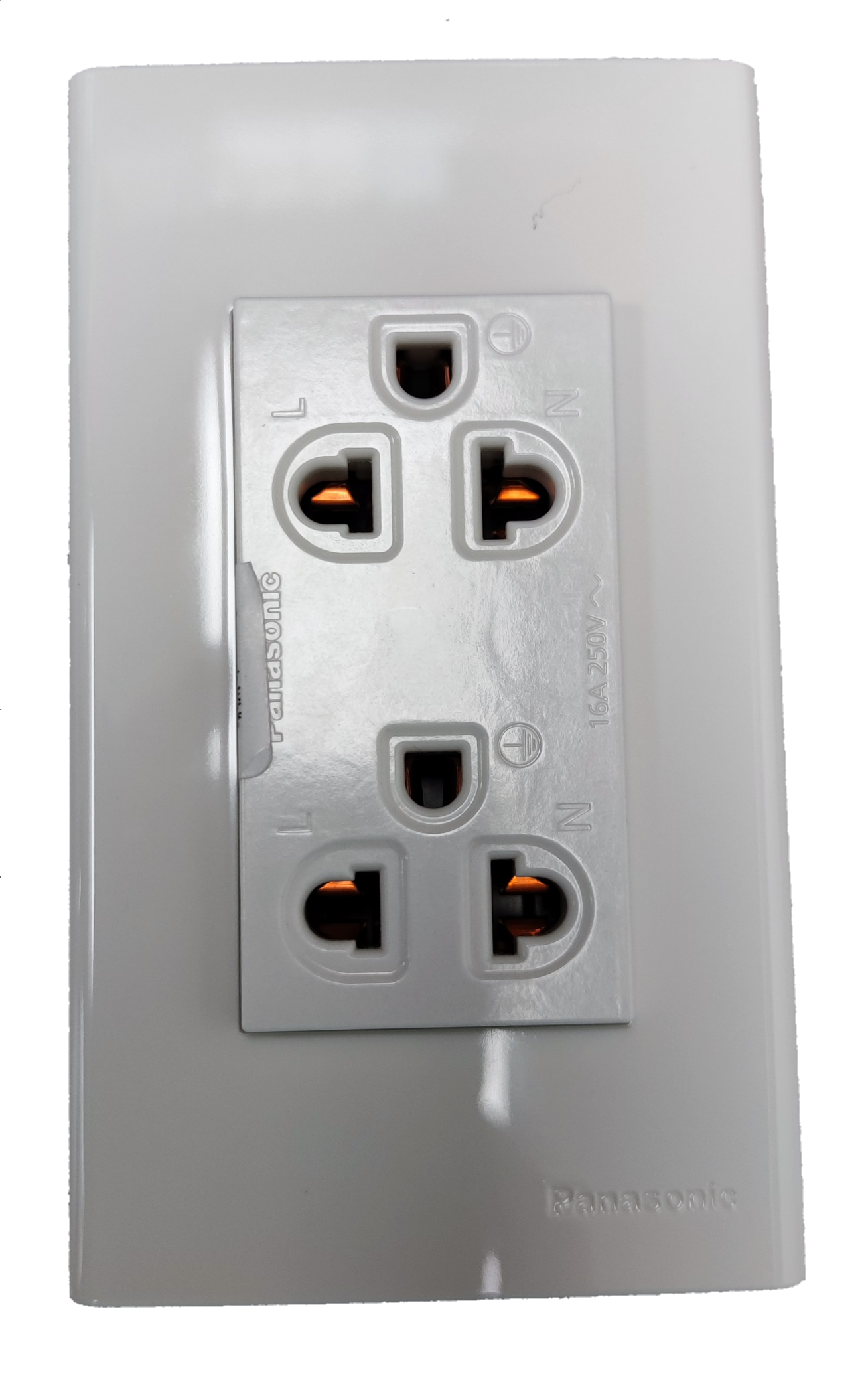 Panasonic 16A 250V universal electrical outlet plate in white with multiple sockets for versatile power access