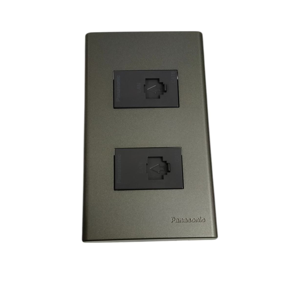 Panasonic 2 gang data outlet with two Ethernet ports in a sleek metallic faceplate