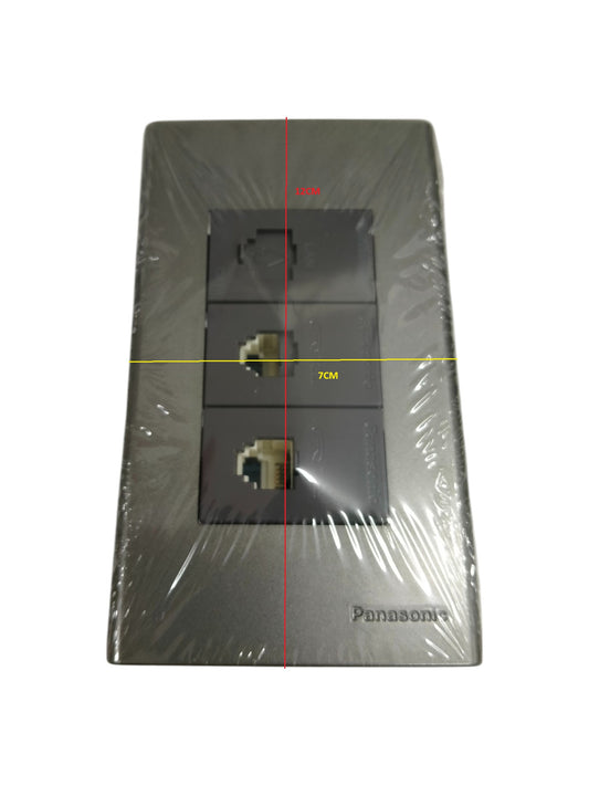 Panasonic 3 gang CAT6 data outlet in gray with three Ethernet ports for reliable network connectivity