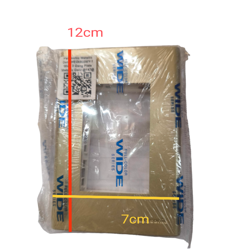 Panasonic 3 Gang Plate Metallic Gold power points switch and plug cover plate packaged in plastic