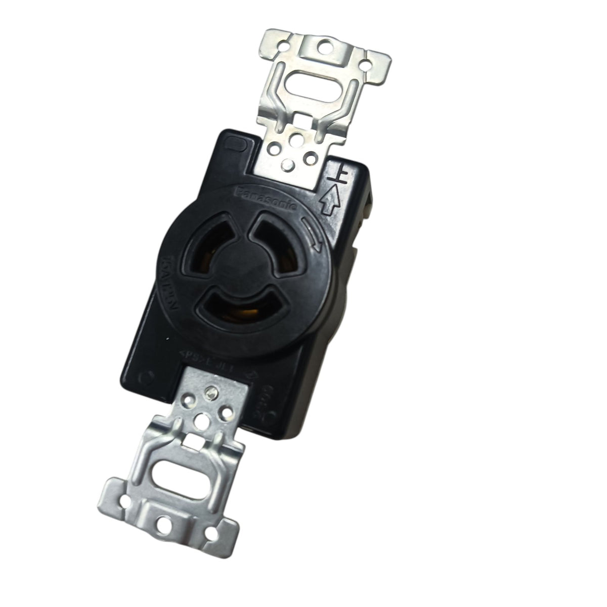 Panasonic 3 Pole twistlock outlet for panel board 125V. Black recessed receptacle with metal mounting brackets