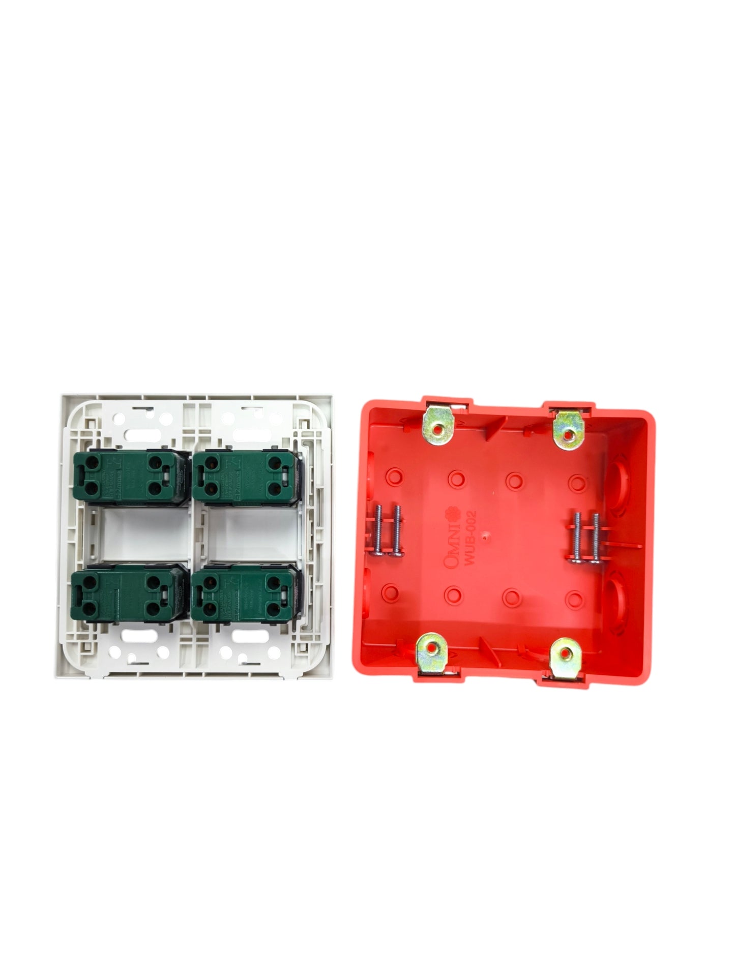 Panasonic 4 gang light switch 1 Way installation box showing electrical components and mounting options