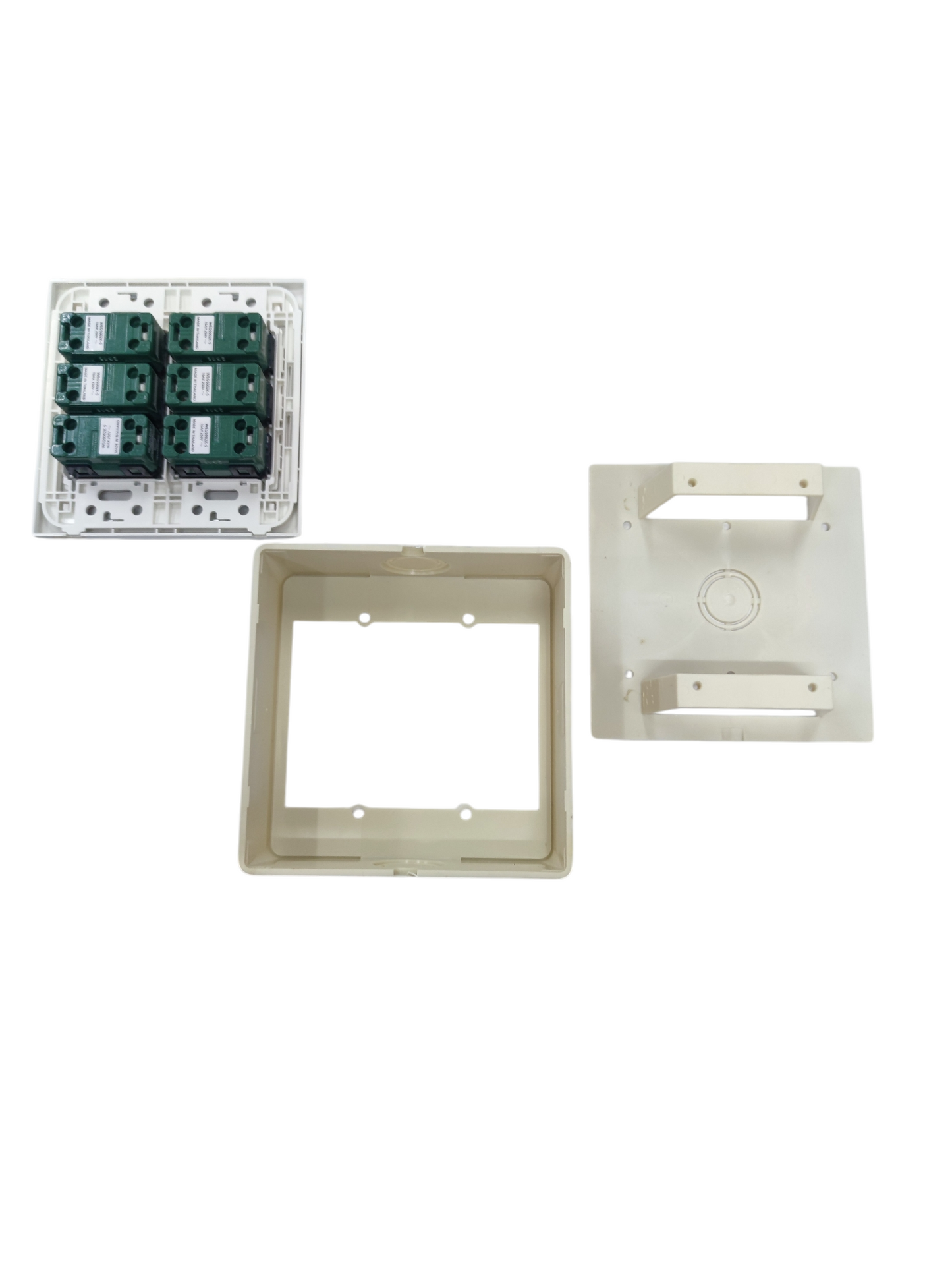 Panasonic 6 gang 4 way switch with separate mounting frame and back cover in beige